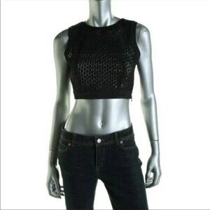 Black Mesh Crop Top Sleeveless with Crew Neck Size Small Hidden Zipper